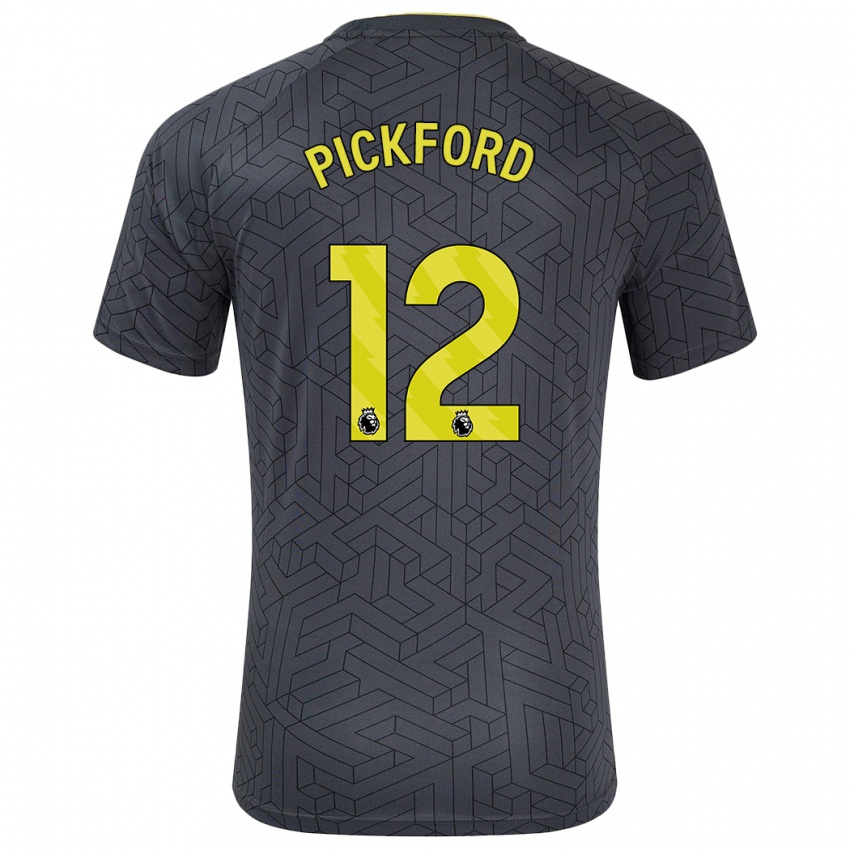 Børn Jordan Pickford #12 Sort Gul Udebane Spillertrøjer 2024/25 Trøje T-Shirt