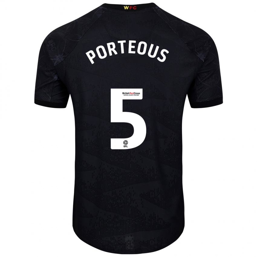 Børn Ryan Porteous #5 Sort Hvid Udebane Spillertrøjer 2024/25 Trøje T-Shirt