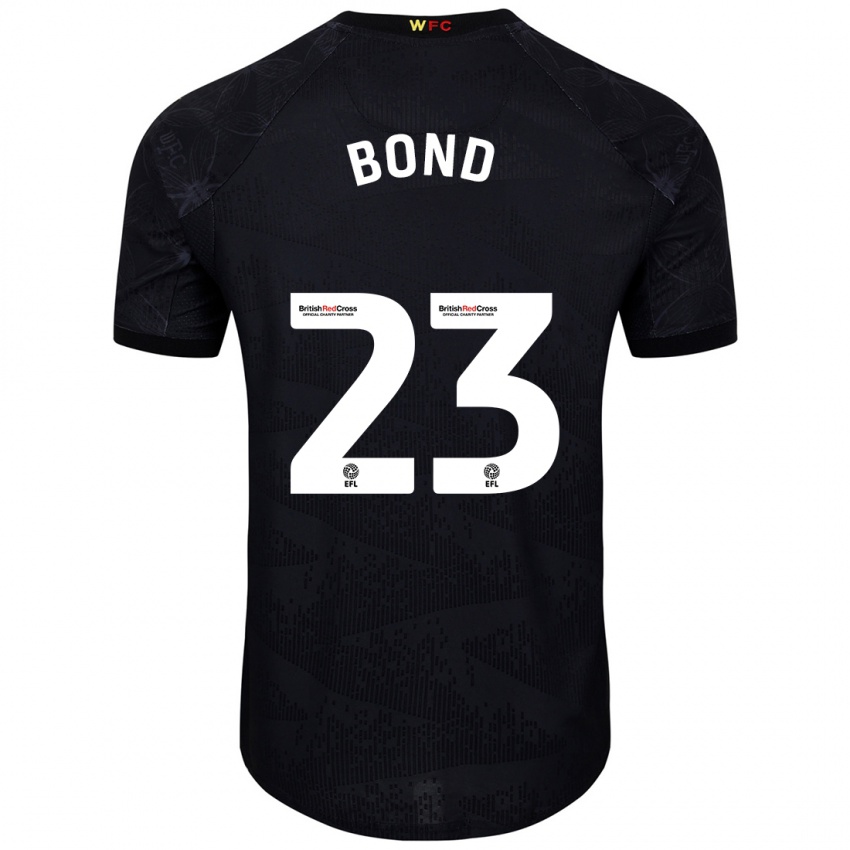 Børn Jonathan Bond #23 Sort Hvid Udebane Spillertrøjer 2024/25 Trøje T-Shirt