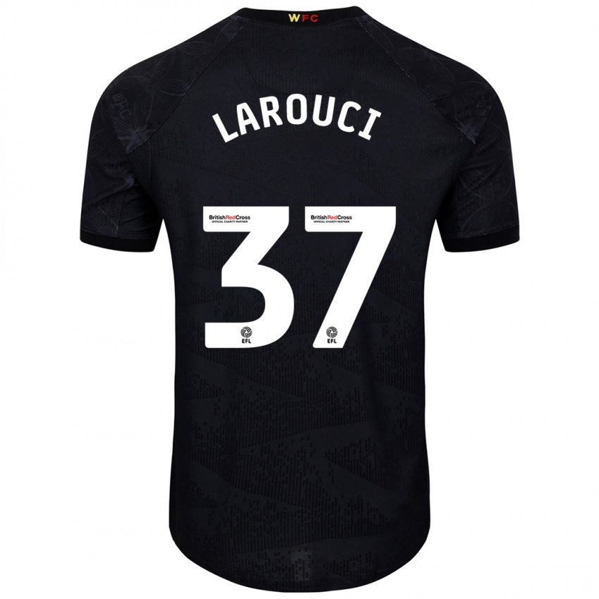 Børn Yasser Larouci #37 Sort Hvid Udebane Spillertrøjer 2024/25 Trøje T-Shirt