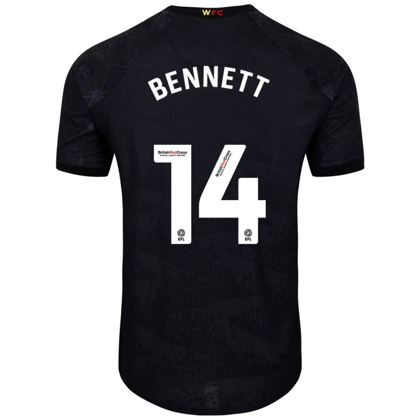 Børn Harley Bennett #14 Sort Hvid Udebane Spillertrøjer 2024/25 Trøje T-Shirt