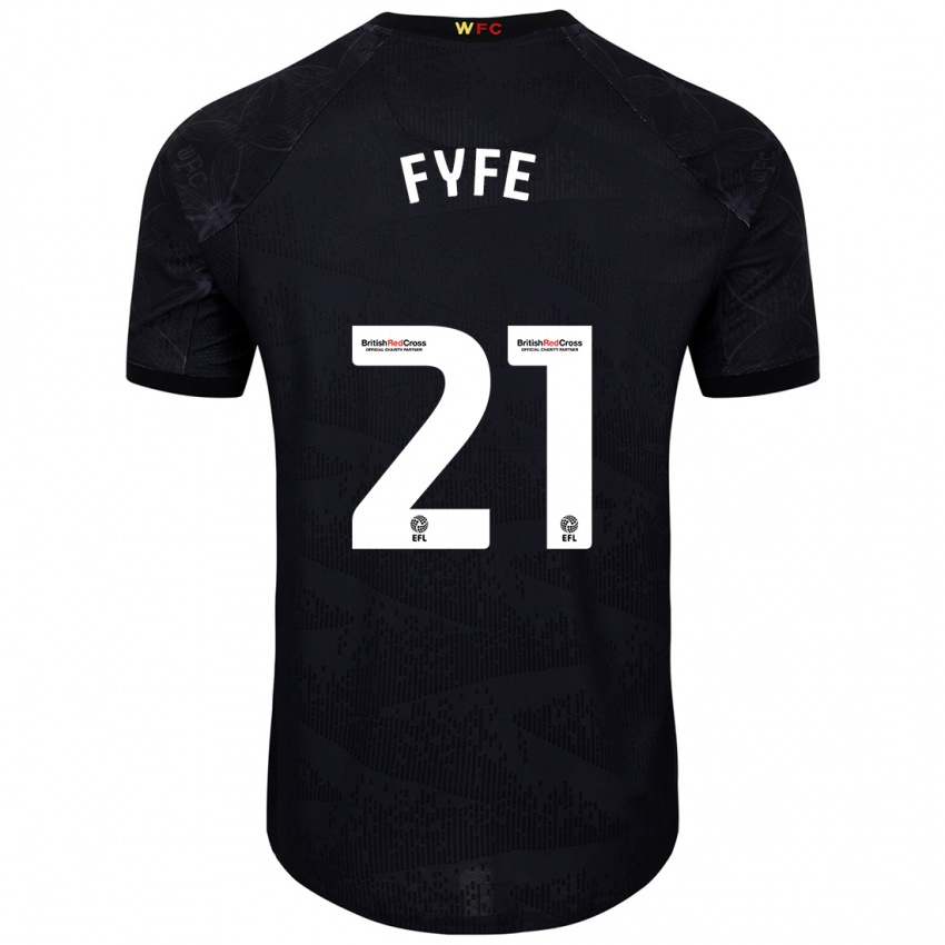 Børn Flo Fyfe #21 Sort Hvid Udebane Spillertrøjer 2024/25 Trøje T-Shirt