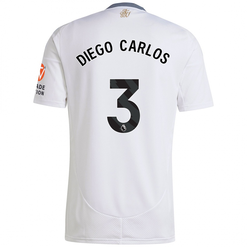 Børn Diego Carlos #3 Hvid Udebane Spillertrøjer 2024/25 Trøje T-Shirt