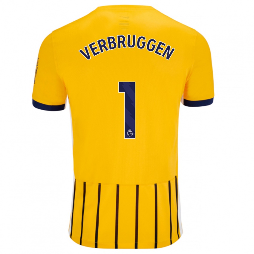 Børn Bart Verbruggen #1 Guldblå ​​Nålestriber Udebane Spillertrøjer 2024/25 Trøje T-Shirt