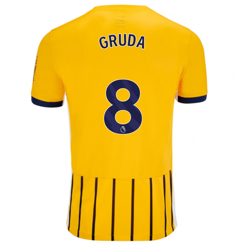 Børn Brajan Gruda #8 Guldblå ​​Nålestriber Udebane Spillertrøjer 2024/25 Trøje T-Shirt