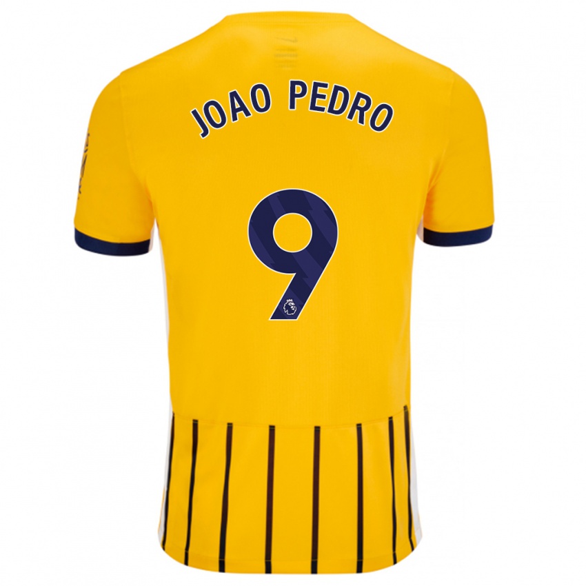 Børn João Pedro #9 Guldblå ​​Nålestriber Udebane Spillertrøjer 2024/25 Trøje T-Shirt