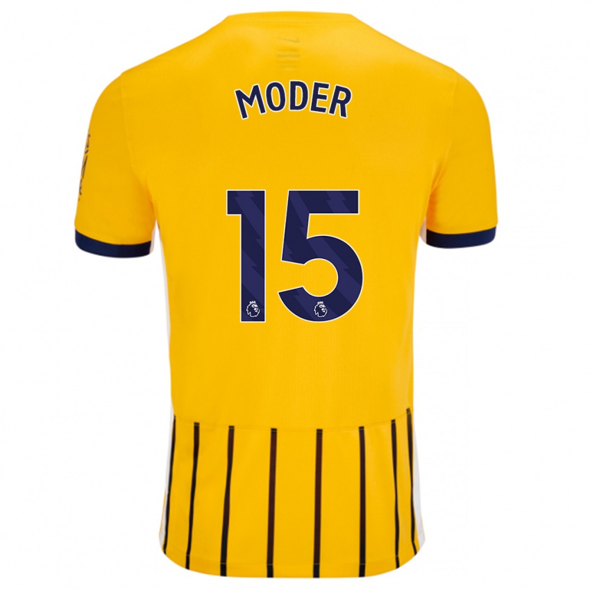 Børn Jakub Moder #15 Guldblå ​​Nålestriber Udebane Spillertrøjer 2024/25 Trøje T-Shirt