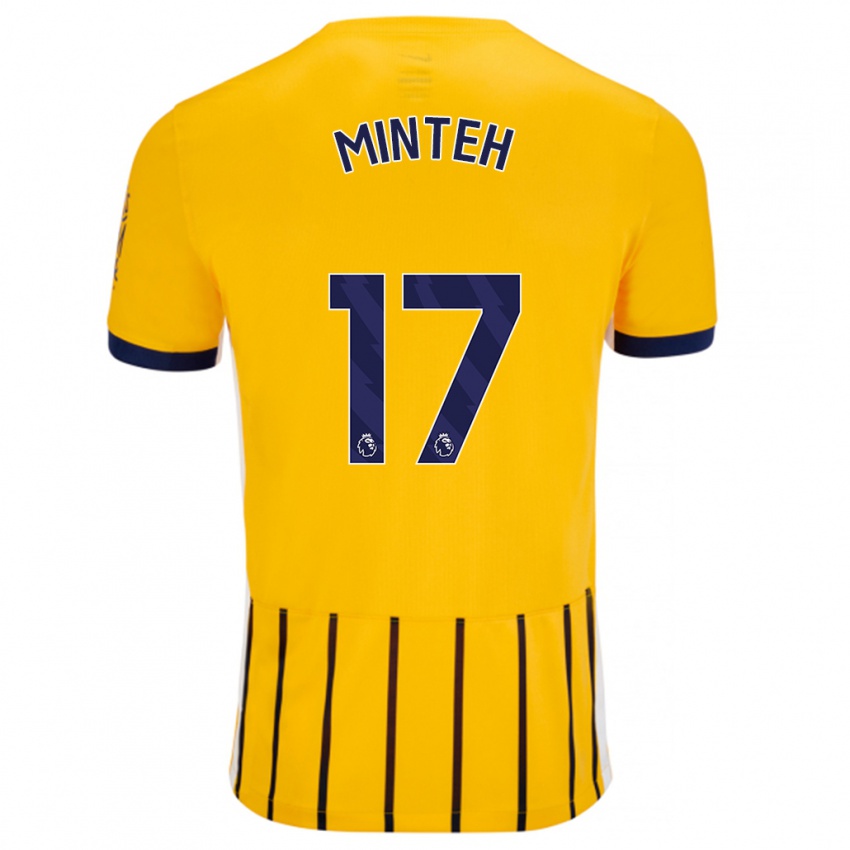 Børn Yankuba Minteh #17 Guldblå ​​Nålestriber Udebane Spillertrøjer 2024/25 Trøje T-Shirt