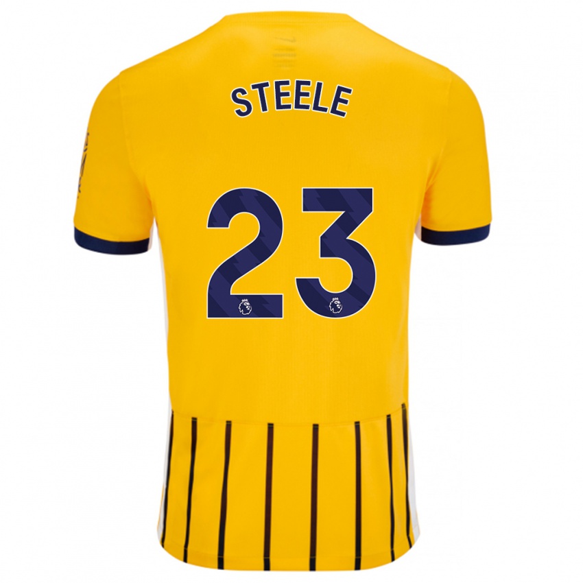 Børn Jason Steele #23 Guldblå ​​Nålestriber Udebane Spillertrøjer 2024/25 Trøje T-Shirt