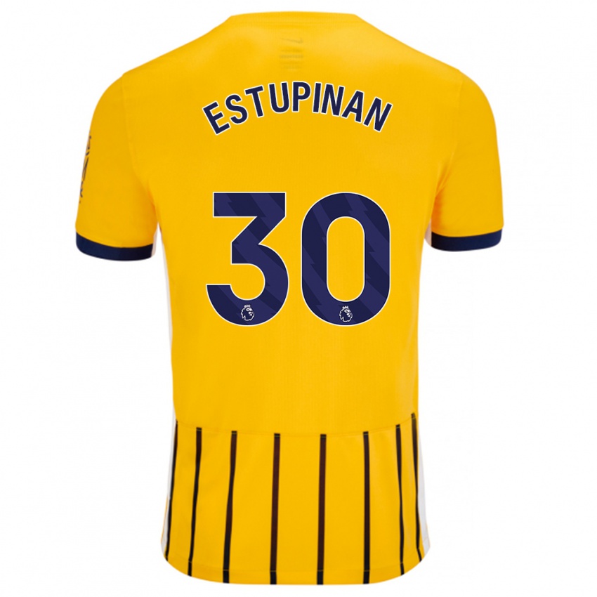 Børn Pervis Estupiñán #30 Guldblå ​​Nålestriber Udebane Spillertrøjer 2024/25 Trøje T-Shirt