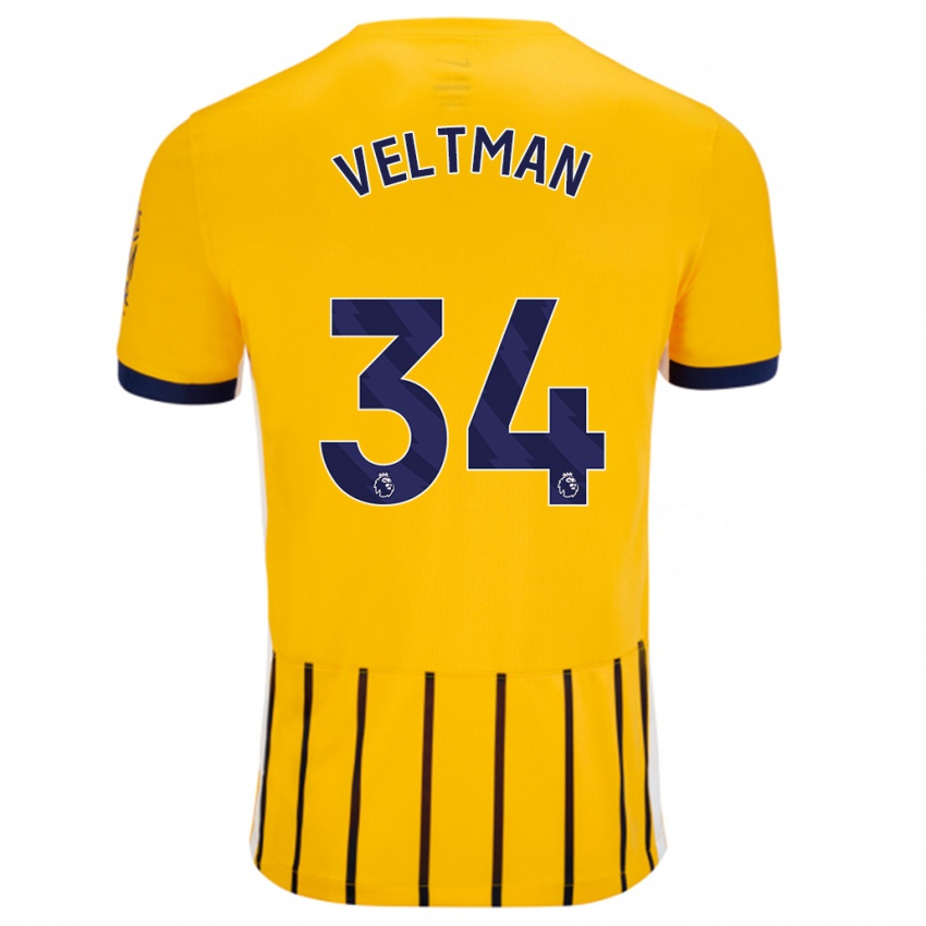 Børn Joël Veltman #34 Guldblå ​​Nålestriber Udebane Spillertrøjer 2024/25 Trøje T-Shirt