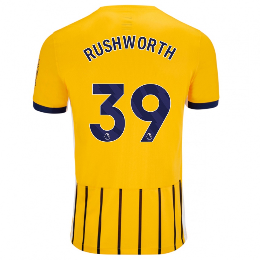 Børn Carl Rushworth #39 Guldblå ​​Nålestriber Udebane Spillertrøjer 2024/25 Trøje T-Shirt