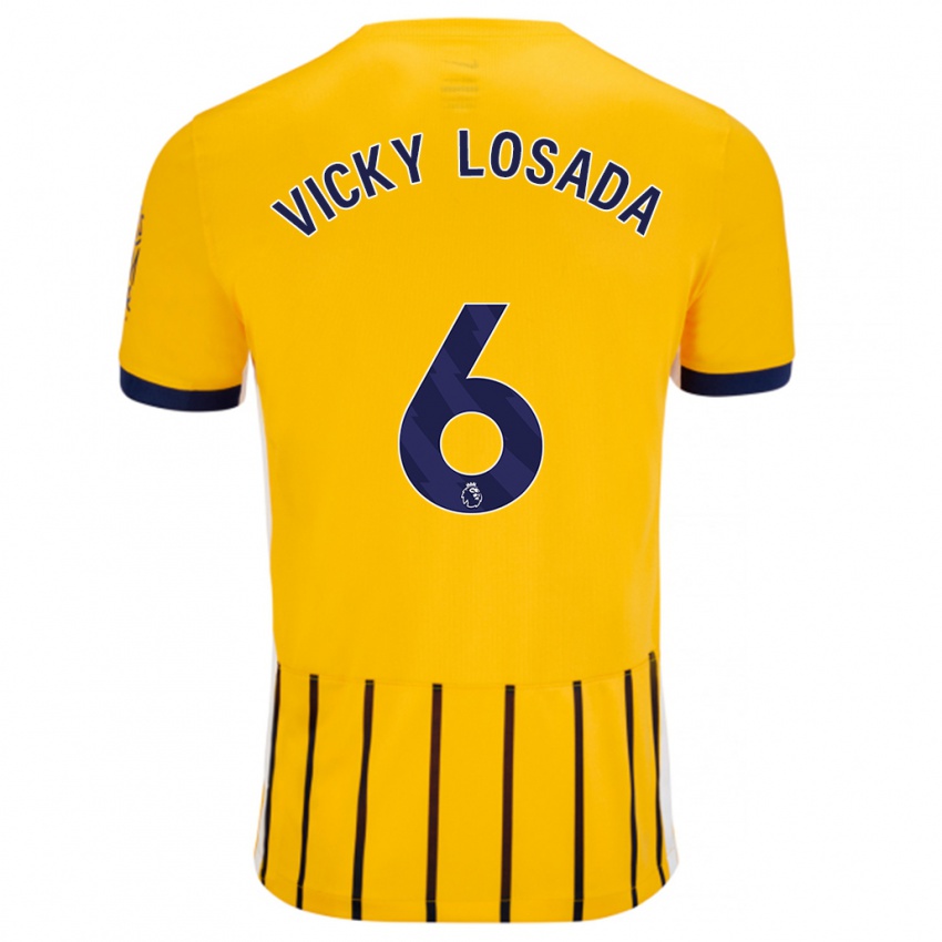 Børn María Victoria Losada Gómez #6 Guldblå ​​Nålestriber Udebane Spillertrøjer 2024/25 Trøje T-Shirt