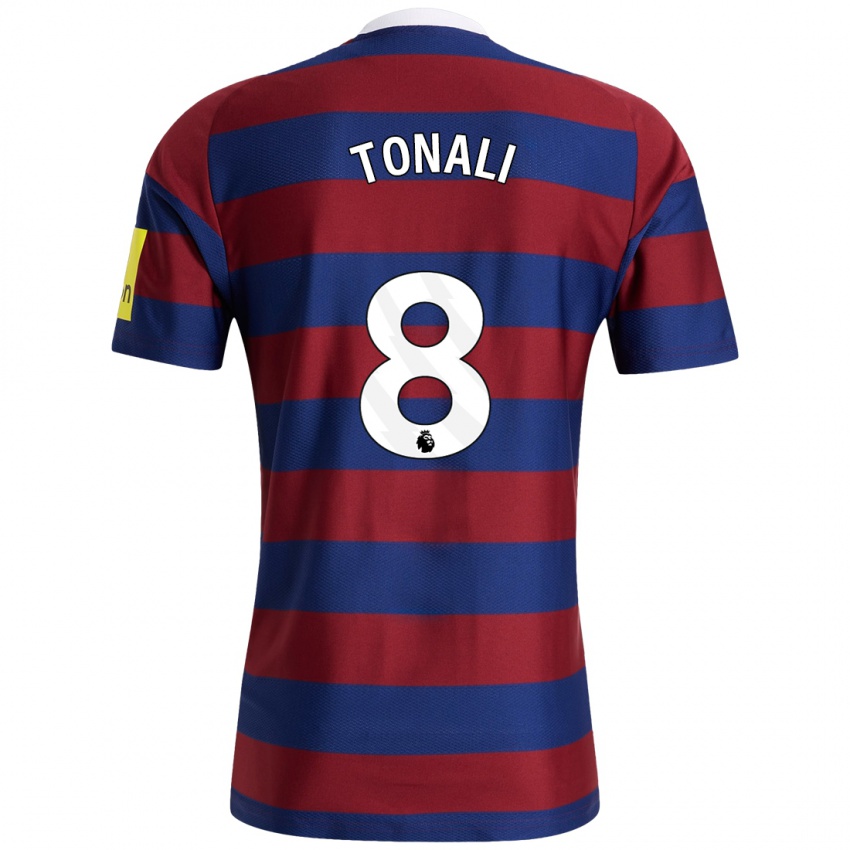 Børn Sandro Tonali #8 Bordeaux Marineblå Udebane Spillertrøjer 2024/25 Trøje T-Shirt