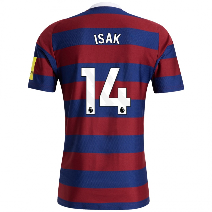 Børn Alexander Isak #14 Bordeaux Marineblå Udebane Spillertrøjer 2024/25 Trøje T-Shirt