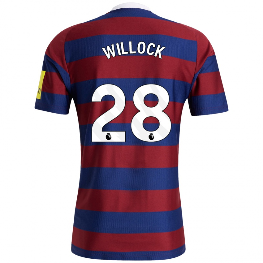 Børn Joe Willock #28 Bordeaux Marineblå Udebane Spillertrøjer 2024/25 Trøje T-Shirt