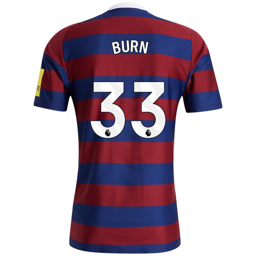 Børn Dan Burn #33 Bordeaux Marineblå Udebane Spillertrøjer 2024/25 Trøje T-Shirt