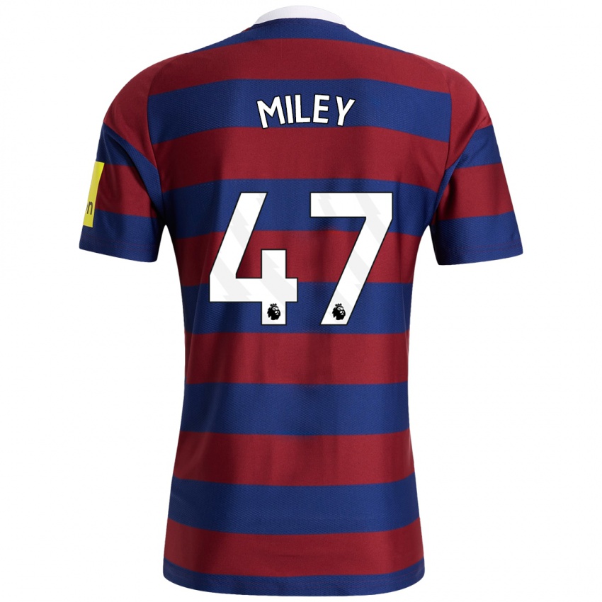 Børn Jamie Miley #47 Bordeaux Marineblå Udebane Spillertrøjer 2024/25 Trøje T-Shirt