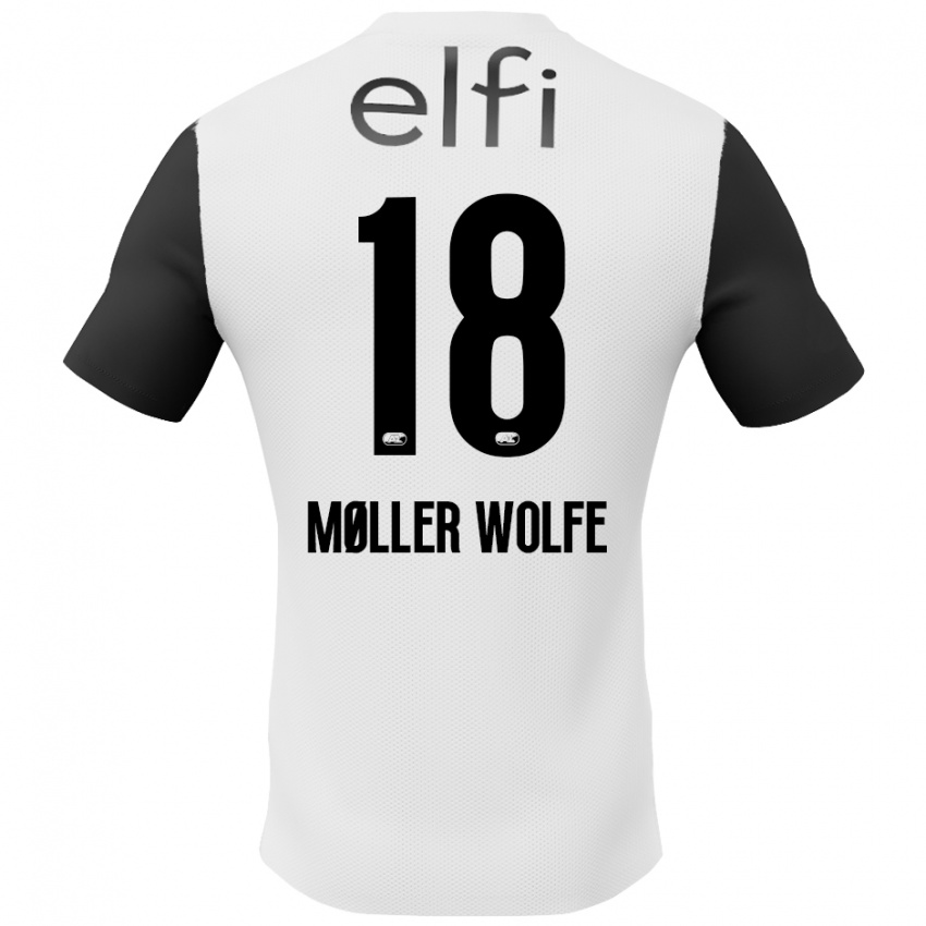 Børn David Møller Wolfe #18 Hvid Sort Udebane Spillertrøjer 2024/25 Trøje T-Shirt