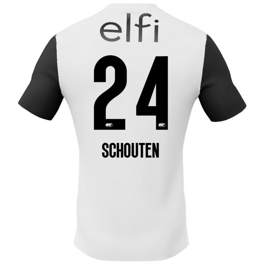 Børn Lewis Schouten #24 Hvid Sort Udebane Spillertrøjer 2024/25 Trøje T-Shirt