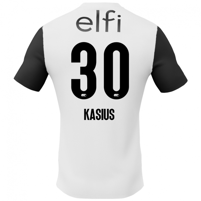 Børn Denso Kasius #30 Hvid Sort Udebane Spillertrøjer 2024/25 Trøje T-Shirt