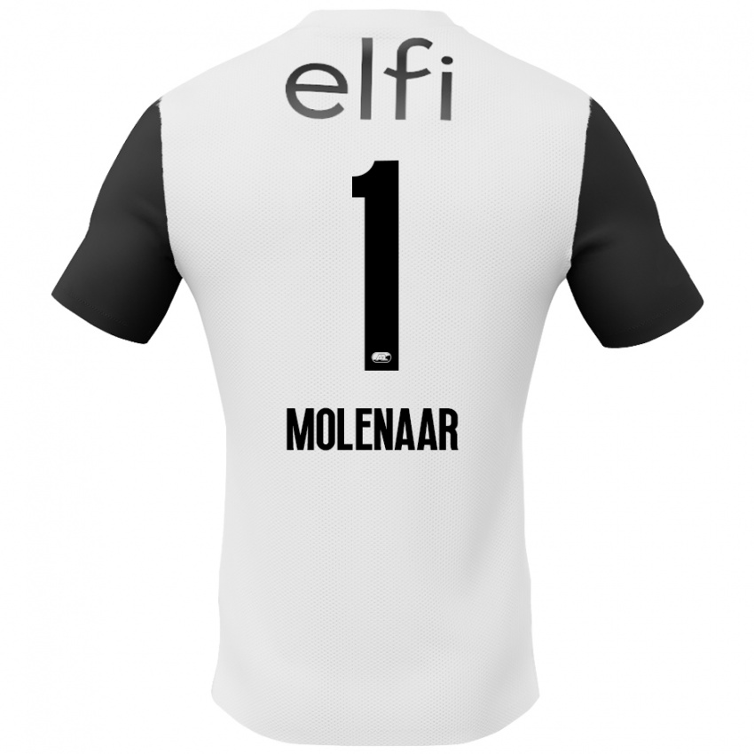 Børn Finn Molenaar #1 Hvid Sort Udebane Spillertrøjer 2024/25 Trøje T-Shirt