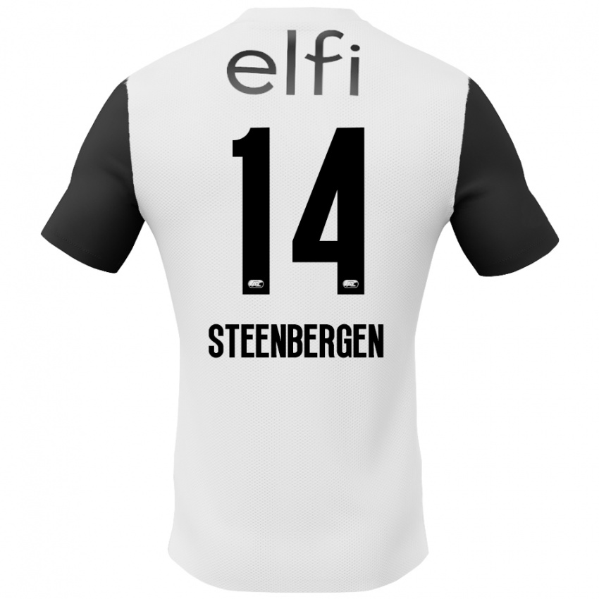 Børn Thom Steenbergen #14 Hvid Sort Udebane Spillertrøjer 2024/25 Trøje T-Shirt