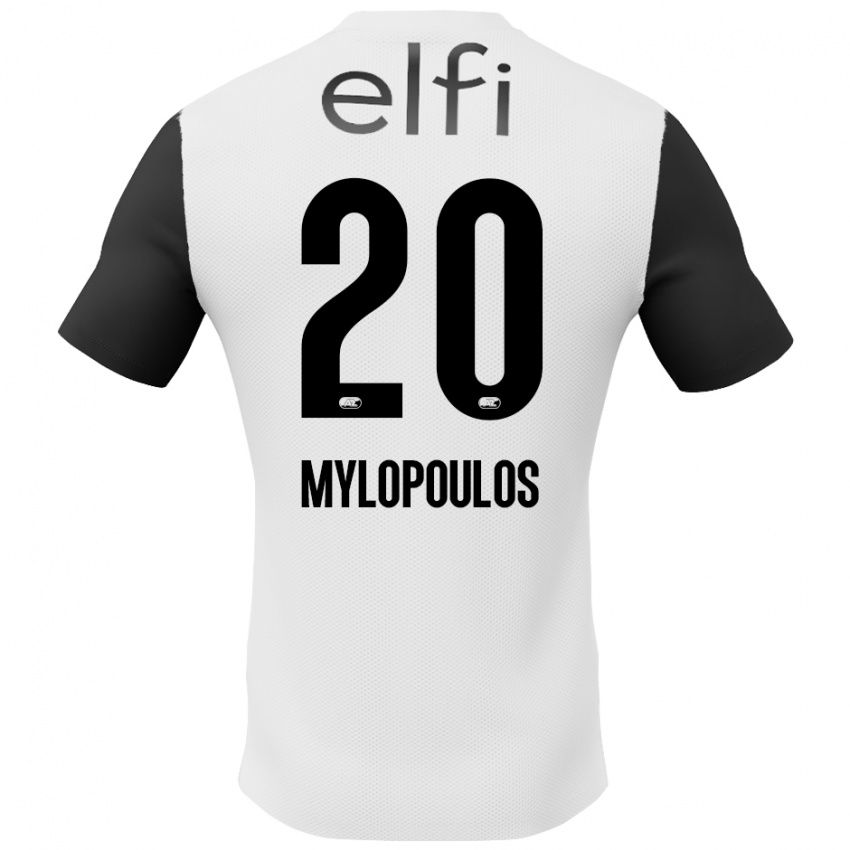 Børn Marios Mylopoulos #20 Hvid Sort Udebane Spillertrøjer 2024/25 Trøje T-Shirt