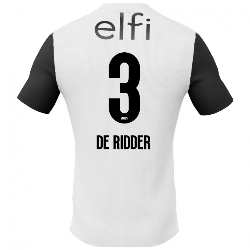 Børn Djoeke De Ridder #3 Hvid Sort Udebane Spillertrøjer 2024/25 Trøje T-Shirt