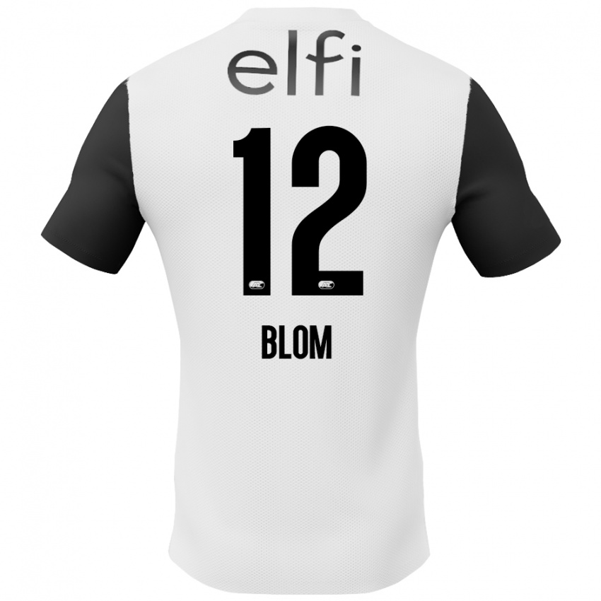 Børn Robin Blom #12 Hvid Sort Udebane Spillertrøjer 2024/25 Trøje T-Shirt