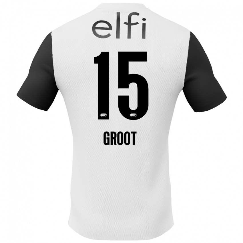 Børn Pleun Groot #15 Hvid Sort Udebane Spillertrøjer 2024/25 Trøje T-Shirt