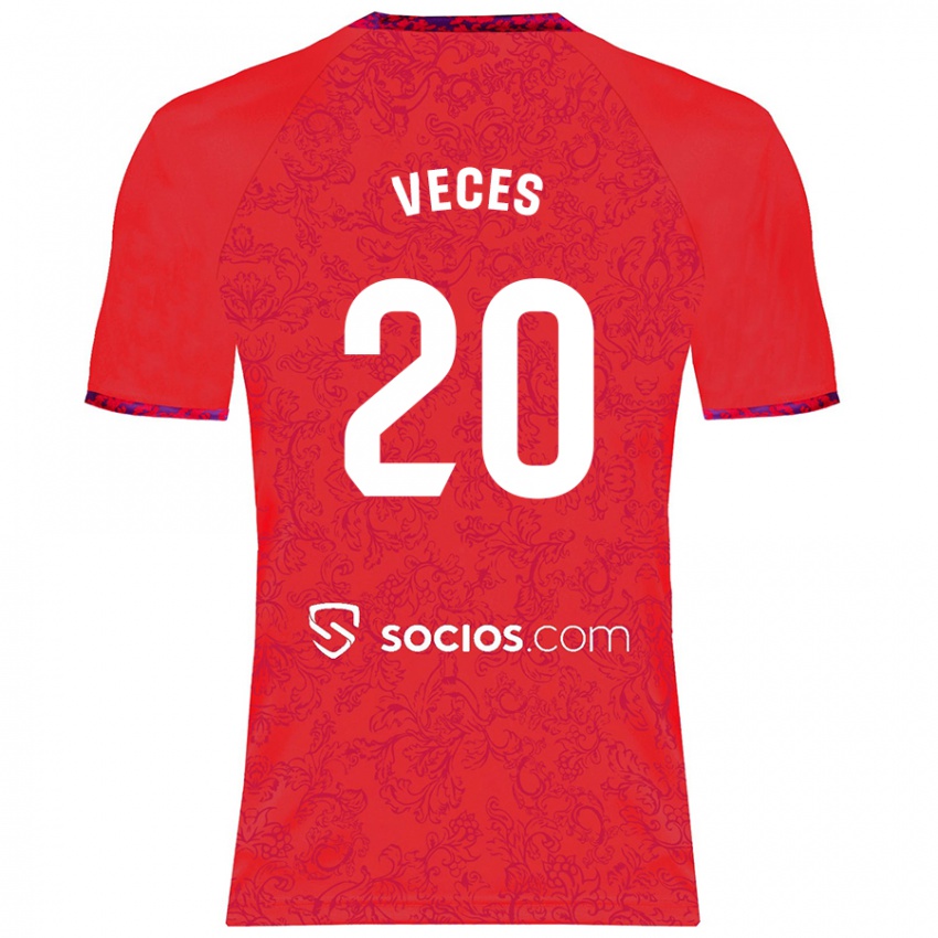 Børn Sergio Veces #20 Rød Udebane Spillertrøjer 2024/25 Trøje T-Shirt