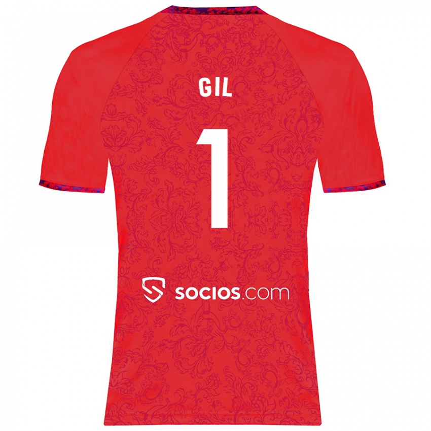 Børn David Gil #1 Rød Udebane Spillertrøjer 2024/25 Trøje T-Shirt