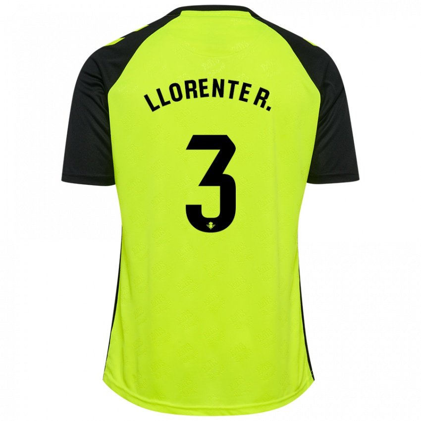 Børn Diego Llorente #3 Fluorescerende Gul Sort Udebane Spillertrøjer 2024/25 Trøje T-Shirt