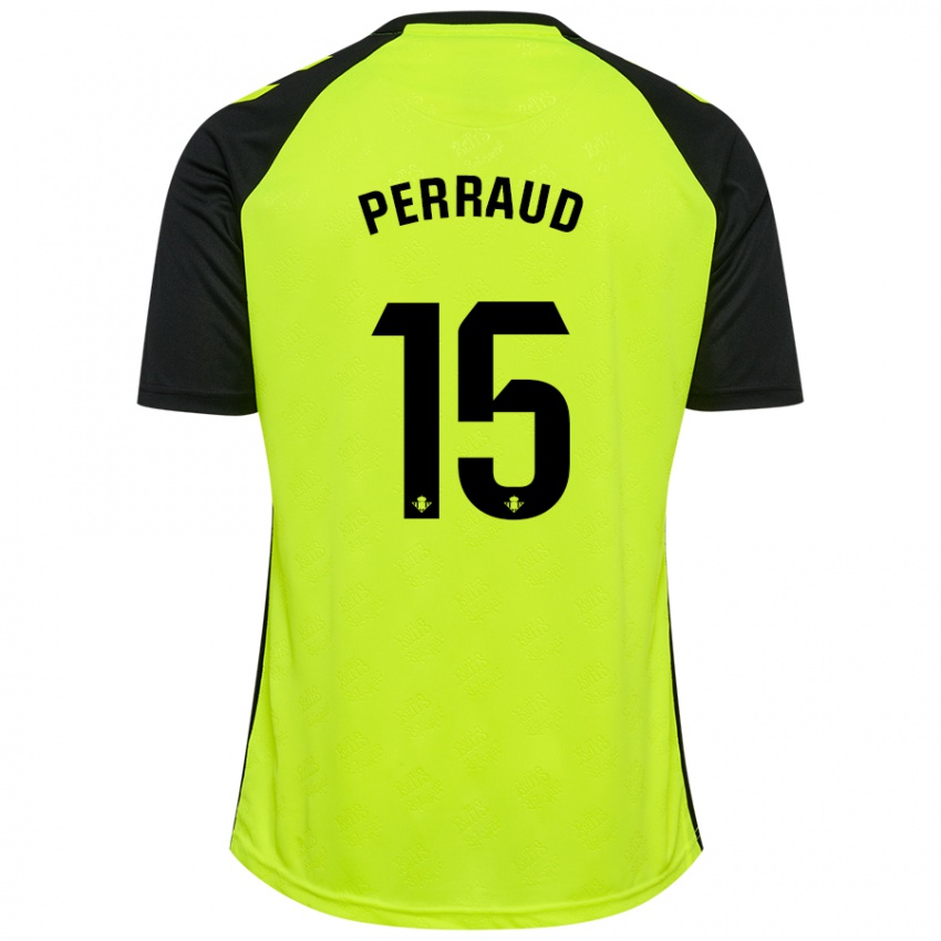 Børn Romain Perraud #15 Fluorescerende Gul Sort Udebane Spillertrøjer 2024/25 Trøje T-Shirt