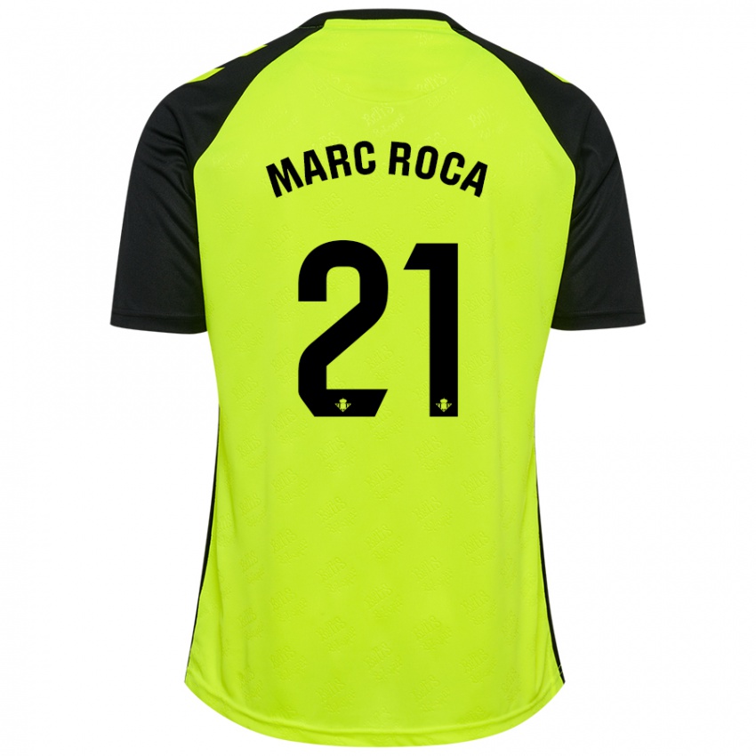 Børn Marc Roca #21 Fluorescerende Gul Sort Udebane Spillertrøjer 2024/25 Trøje T-Shirt