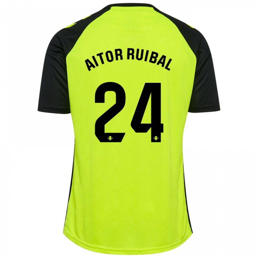 Børn Aitor Ruibal #24 Fluorescerende Gul Sort Udebane Spillertrøjer 2024/25 Trøje T-Shirt