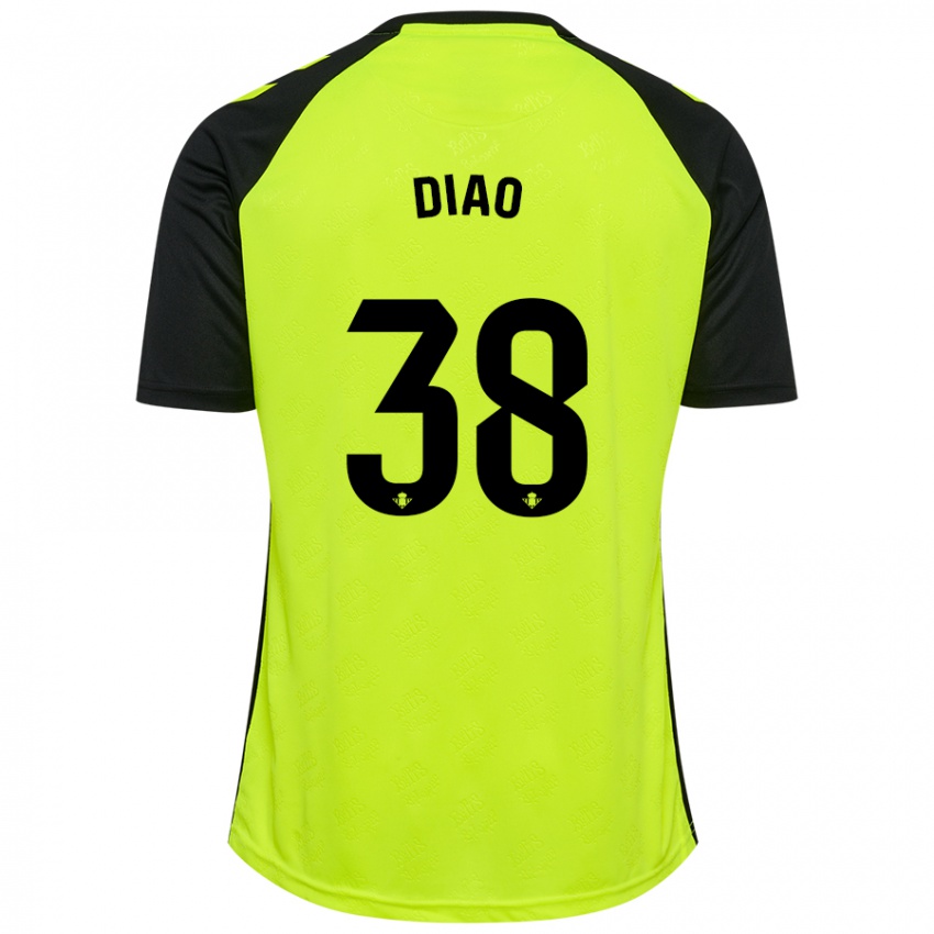 Børn Assane Diao #38 Fluorescerende Gul Sort Udebane Spillertrøjer 2024/25 Trøje T-Shirt