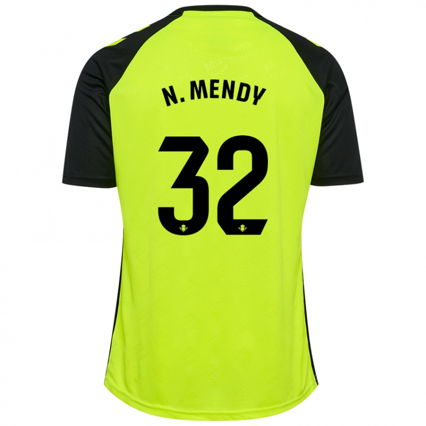 Børn Nobel Mendy #32 Fluorescerende Gul Sort Udebane Spillertrøjer 2024/25 Trøje T-Shirt