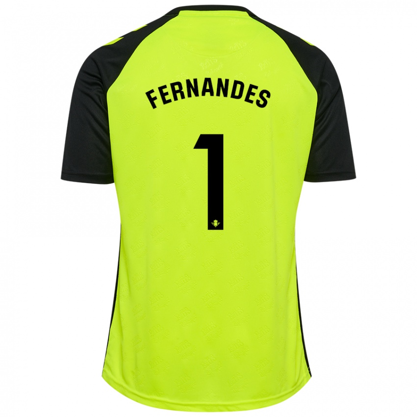 Børn Guilherme Fernandes #1 Fluorescerende Gul Sort Udebane Spillertrøjer 2024/25 Trøje T-Shirt