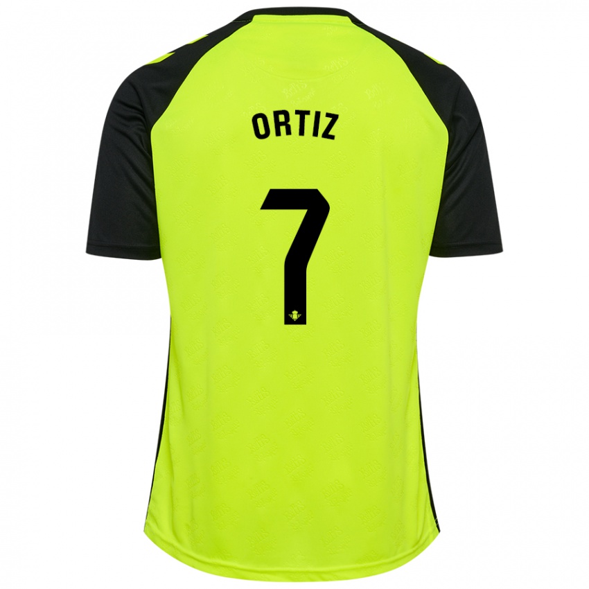 Børn Ángel Ortiz #7 Fluorescerende Gul Sort Udebane Spillertrøjer 2024/25 Trøje T-Shirt