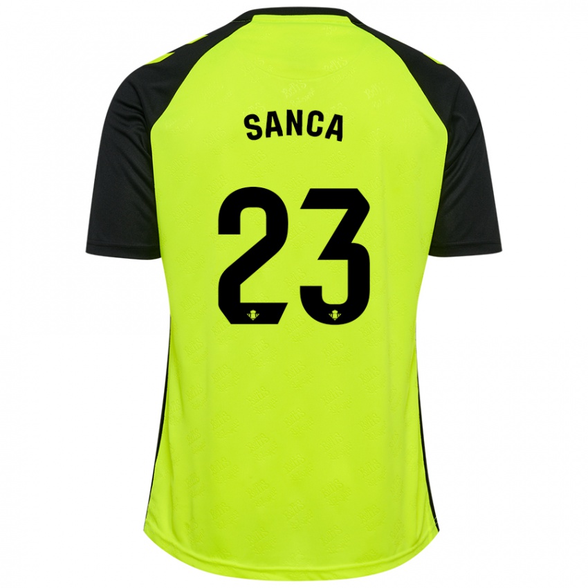 Børn Marciano Sanca #23 Fluorescerende Gul Sort Udebane Spillertrøjer 2024/25 Trøje T-Shirt