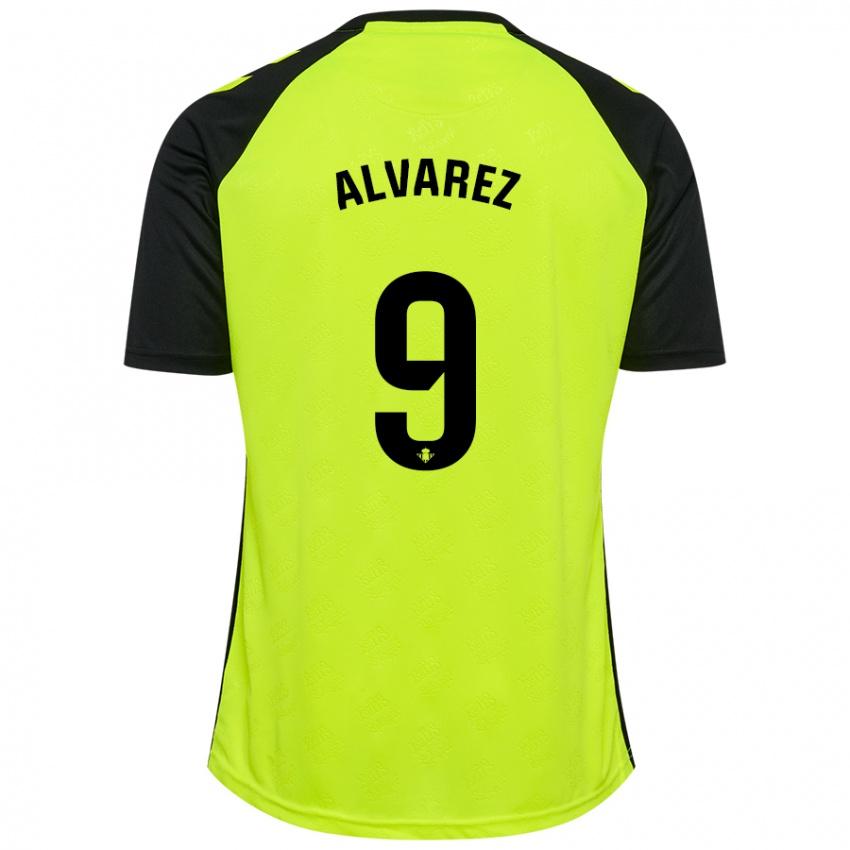 Børn Carmen Álvarez Sánchez #9 Fluorescerende Gul Sort Udebane Spillertrøjer 2024/25 Trøje T-Shirt