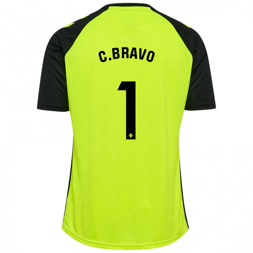 Børn Claudio Bravo #1 Fluorescerende Gul Sort Udebane Spillertrøjer 2024/25 Trøje T-Shirt