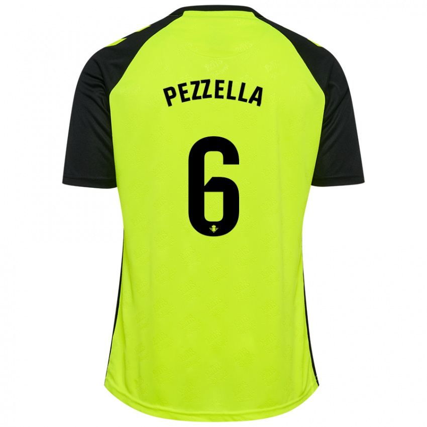 Børn Germán Pezzella #6 Fluorescerende Gul Sort Udebane Spillertrøjer 2024/25 Trøje T-Shirt