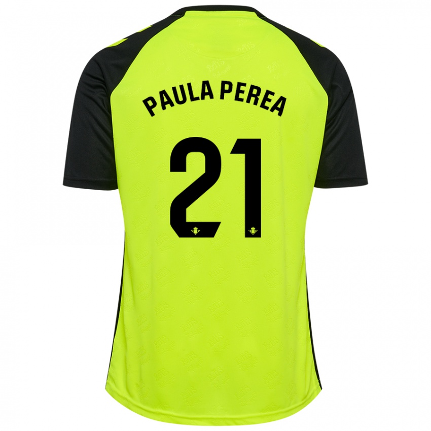 Børn Paula Perea Ramírez #21 Fluorescerende Gul Sort Udebane Spillertrøjer 2024/25 Trøje T-Shirt