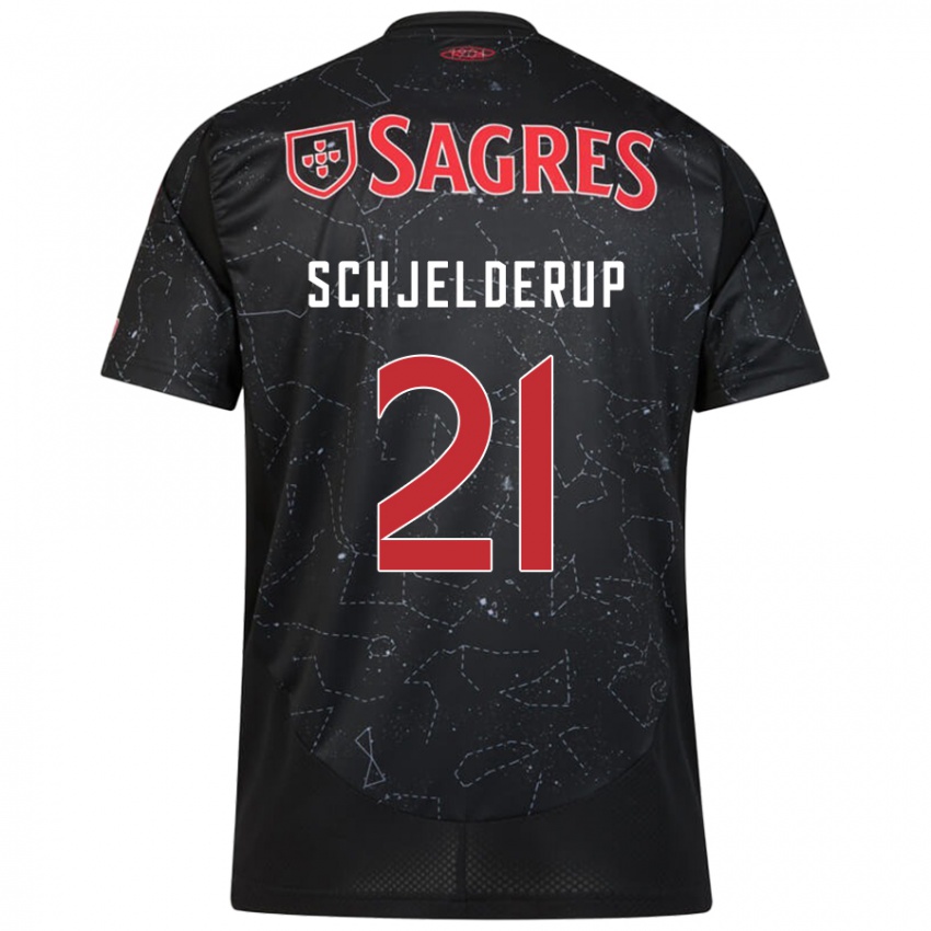 Børn Andreas Schjelderup #21 Sort Rød Udebane Spillertrøjer 2024/25 Trøje T-Shirt