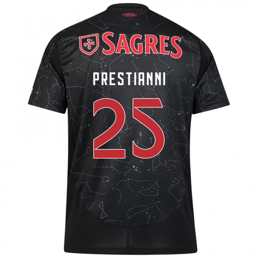 Børn Gianluca Prestianni #25 Sort Rød Udebane Spillertrøjer 2024/25 Trøje T-Shirt