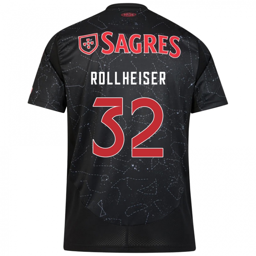 Børn Benjamín Rollheiser #32 Sort Rød Udebane Spillertrøjer 2024/25 Trøje T-Shirt