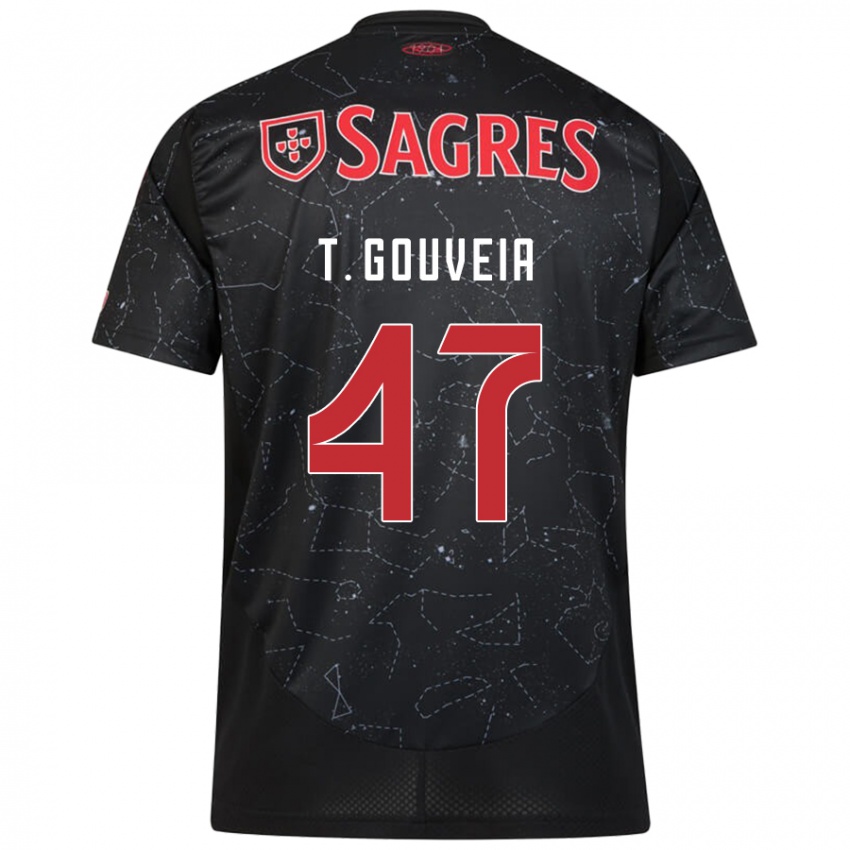 Børn Tiago Gouveia #47 Sort Rød Udebane Spillertrøjer 2024/25 Trøje T-Shirt